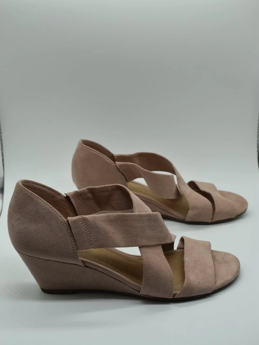 Dex Flex Comfort Strappy Suede Wedge Heel Sandals Womens Size 8 Blush Pink Shoes
